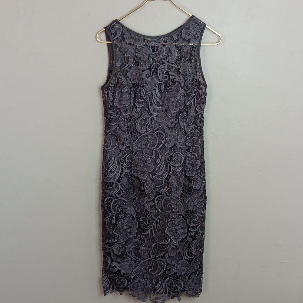 Adrianna Papell Gray Lace Knee Length Dress Size 6